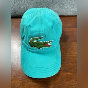 Lacoste Big Croc Logo Hat Embroidered Adjustable Aqua Blue Cap Used